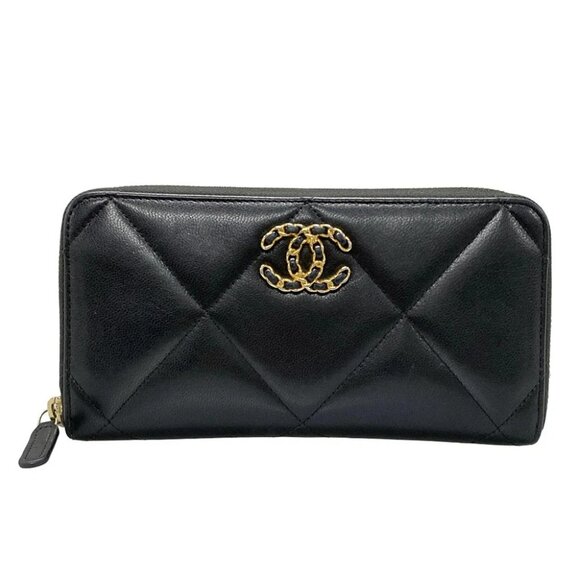 Auth CHANEL CHANEL 19 long zipped wallet AP1063 Black Lambskin Long Wallet - Picture 1 of 13